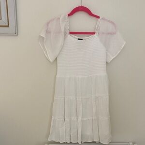 Art Class White Kids Dress with Sheer Sleeves